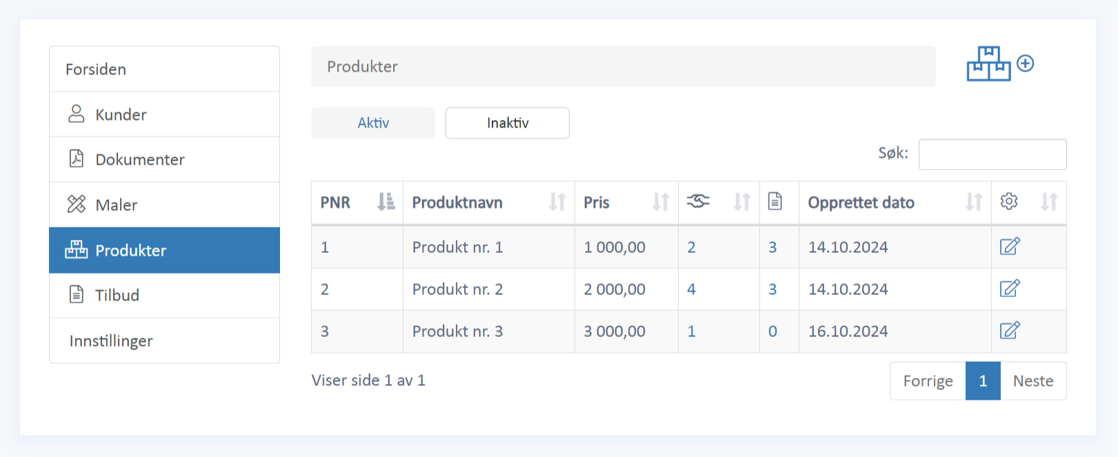 Produkter brukt i tilbud